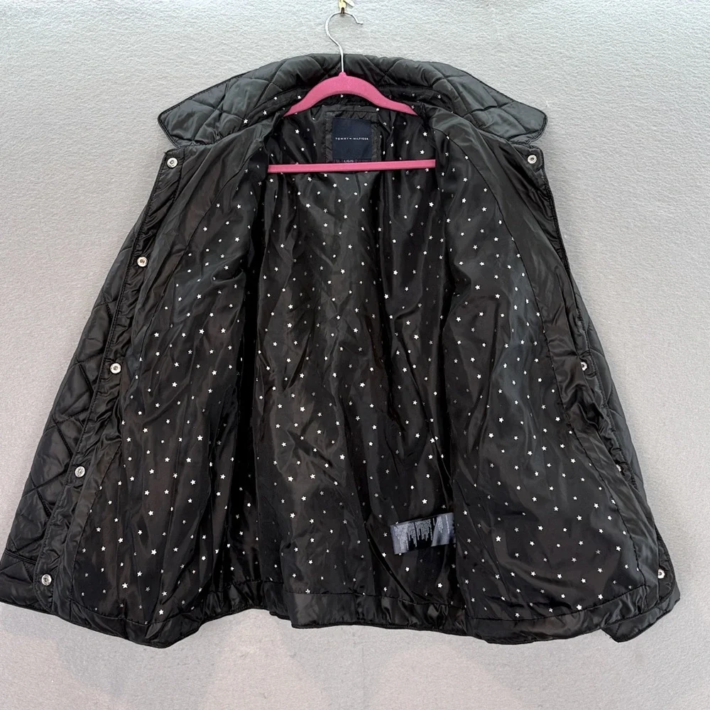 Tommy Hilfiger -Big Girls black quilted jacket light collared coat snap button L
